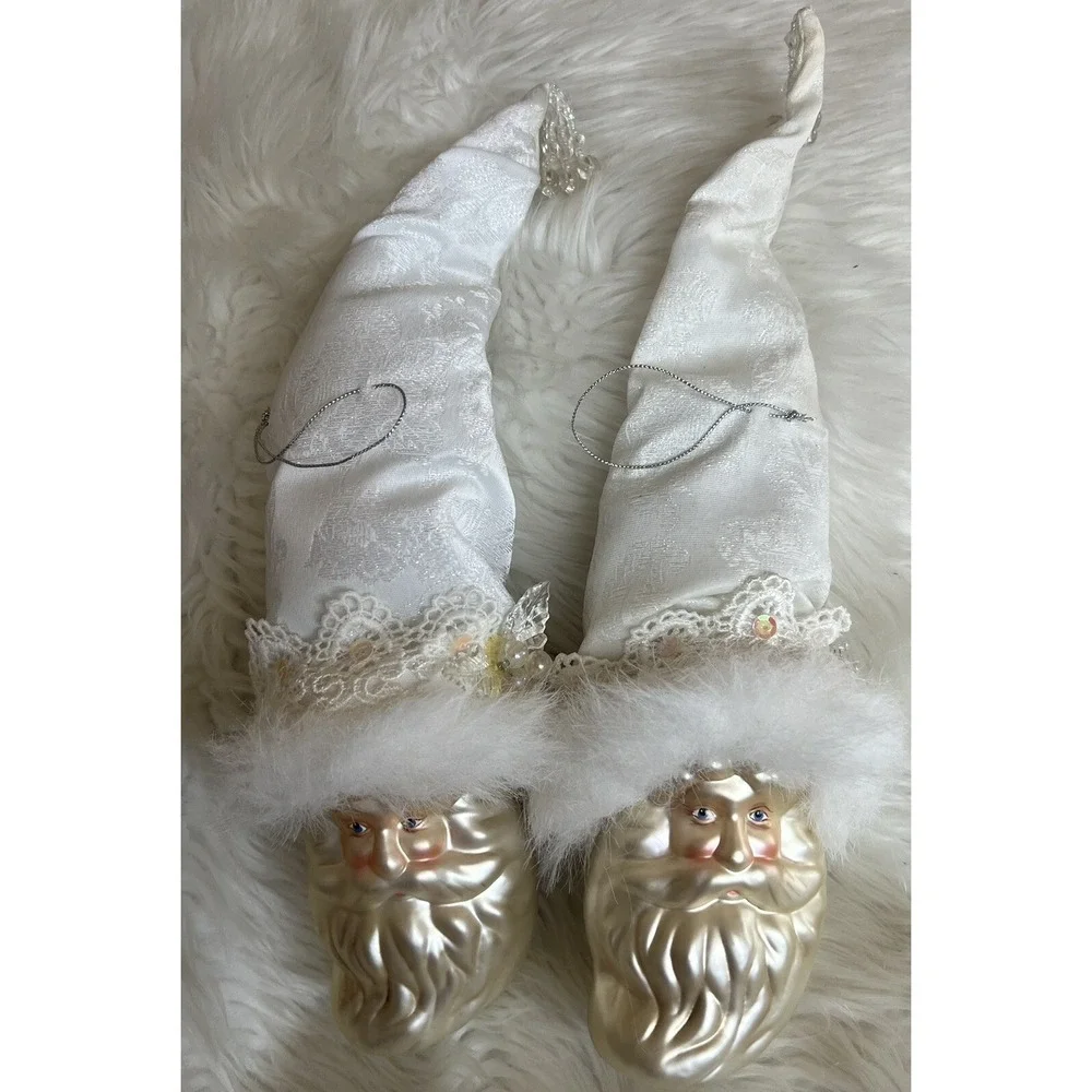 Dillard's VTG White Santa Head‎ Glass Ornaments Champagne Cream 12